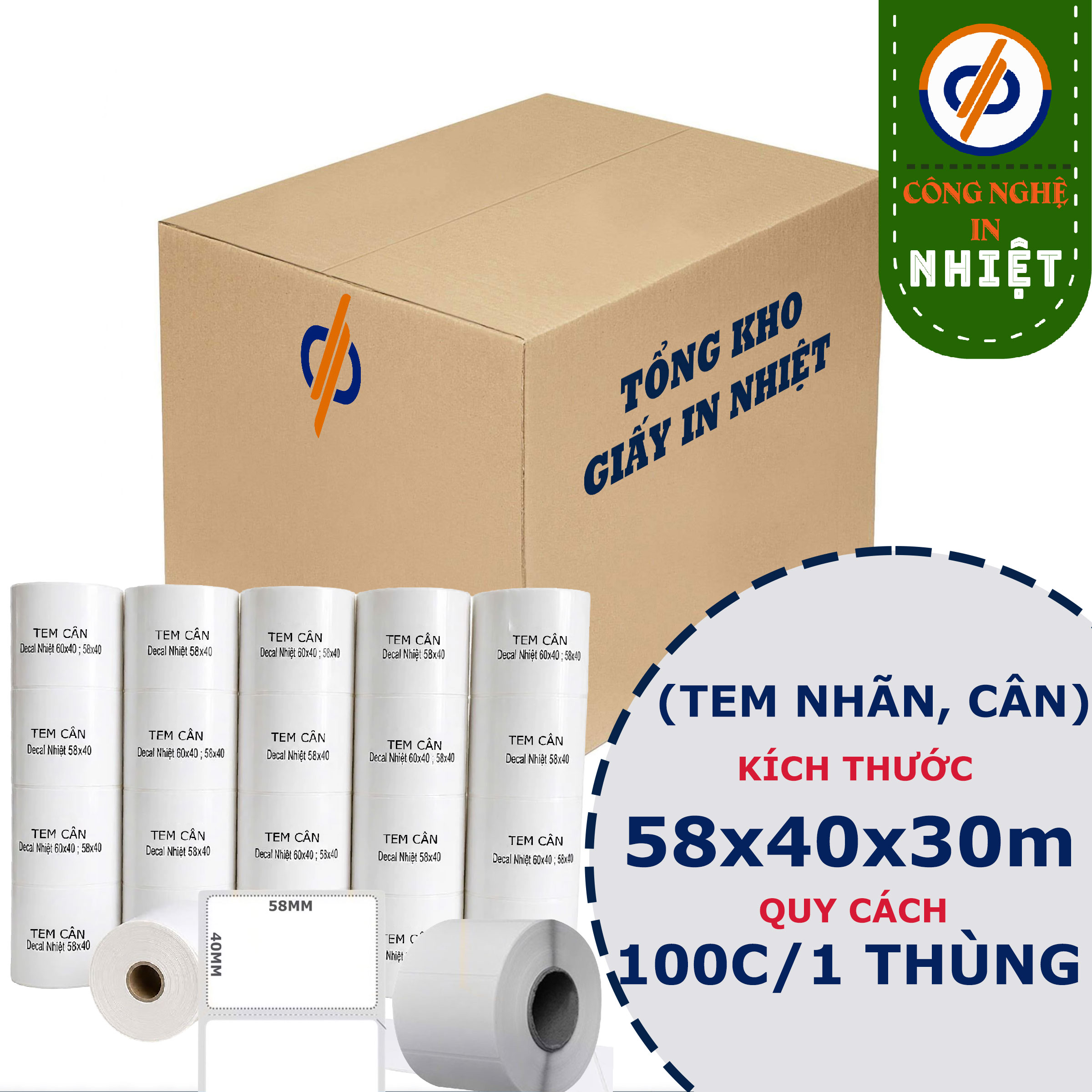 Giấy in nhiệt 58x40mm( decal nhiệt) - Tem nhãn phụ, tem trà sữa