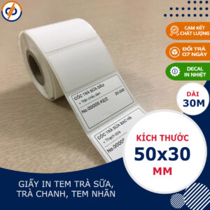 Giấy in nhiệt 50x30 (decal nhiệt) - tem trà sữa